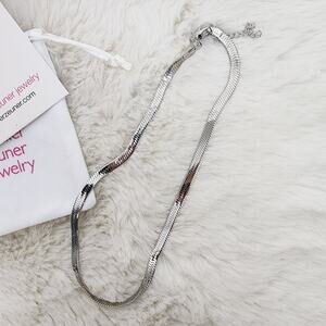 NWT Jennifer Zeuner Allie Snake Chain Necklace - Rhodium Plated Silver 15-17"